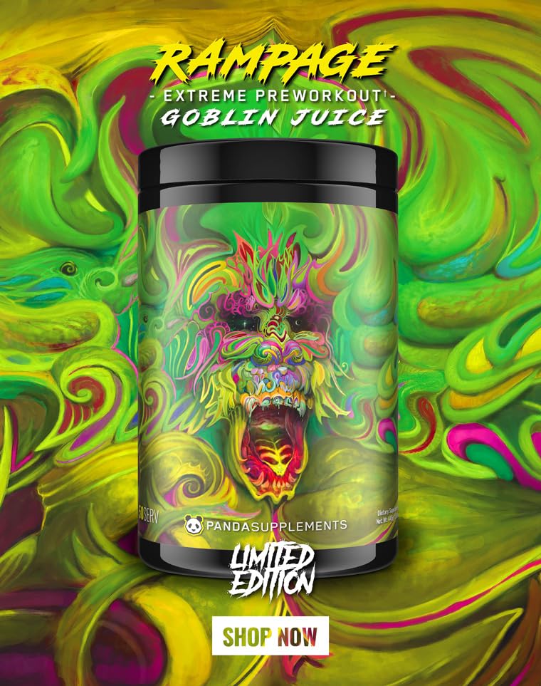 Underground Bio Labs Panda Supps Rampage Extreme Pre-Workout High Stim Maximum Pump Focus and Energy Powder, 15.69 Ounce