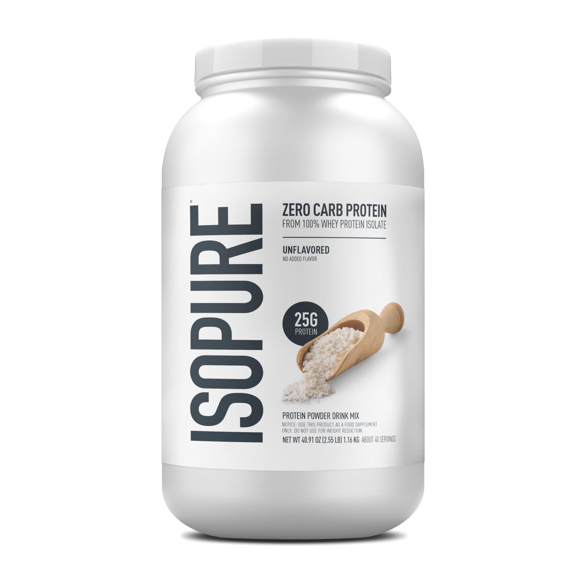 Isopure Zero Carb Whey Isolate Protein Powder, Unflavored, 48 Servings