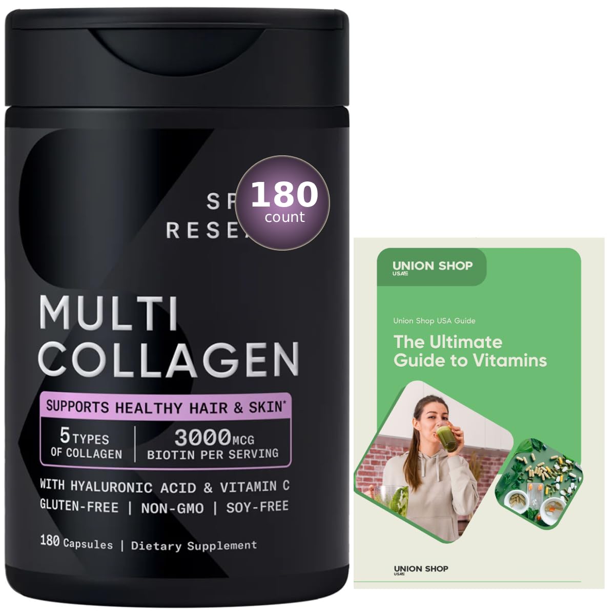 Generic Multi Collagen Complex with Vitamin C & Hyaluronic Acid - 5 Types of Collagen for Hair, Skin, Nails & Joint Support Capsules 180 Count