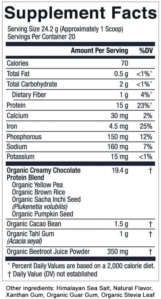 Essential Elements Plant-Based Organic Protein Powder - Creamy Chocolate Flavor - 17 Servings