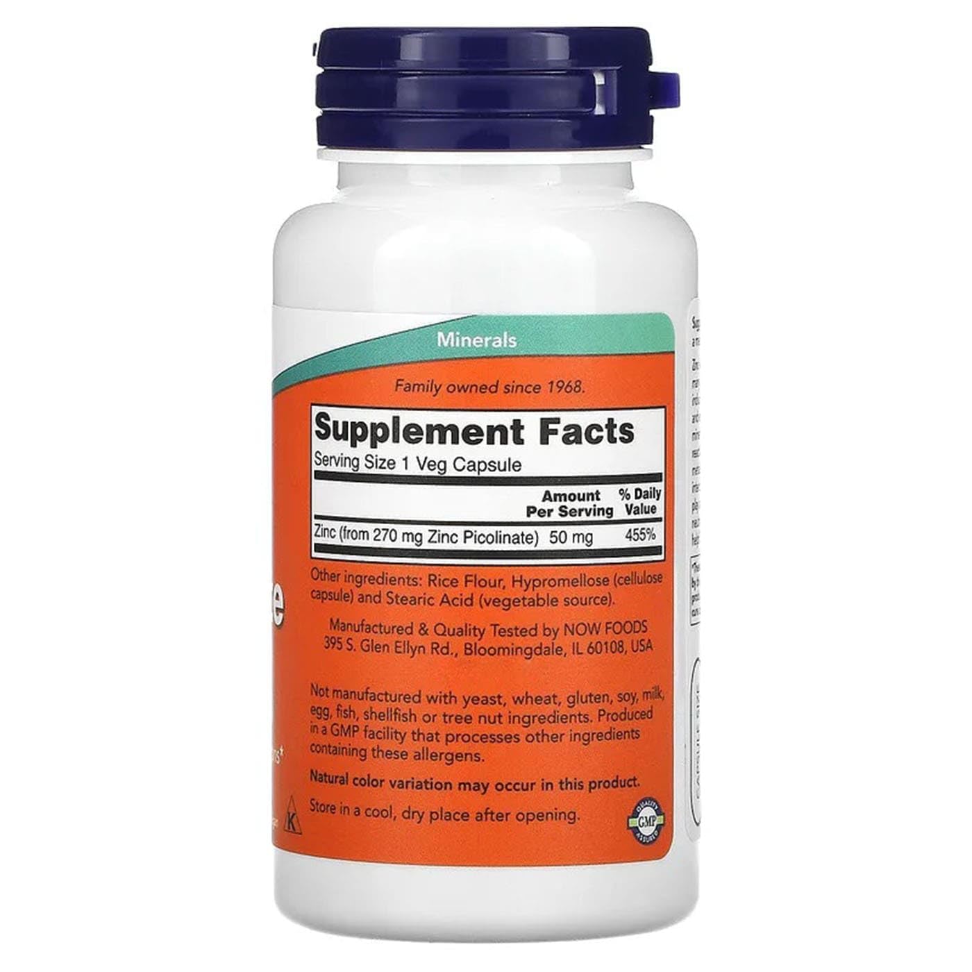NOW Foods Zinc Picolinate 50 mg Capsules 240 Count