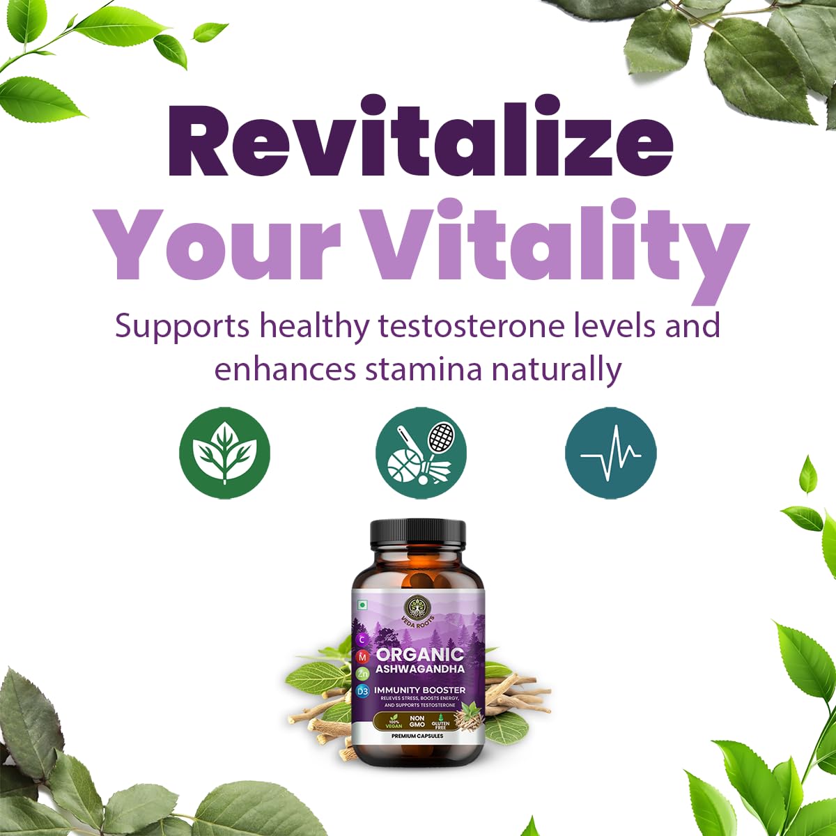 VEDA ROOTS Ashwagandha KSM 66 Capsule, 60 Capsules