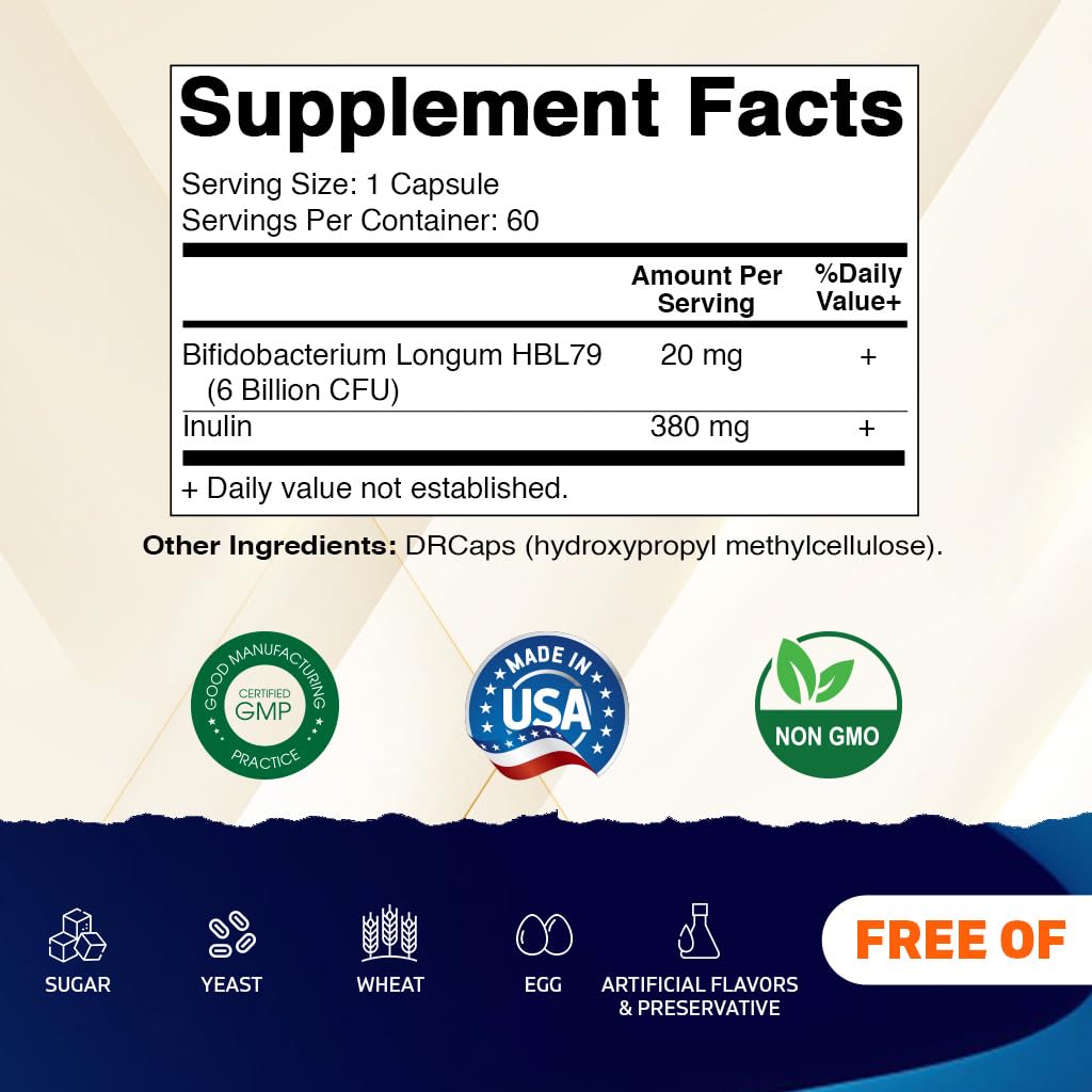 Vitamatic Bifidobacterium Longum 6 Billion CFU per DR Capsule, 60 Count