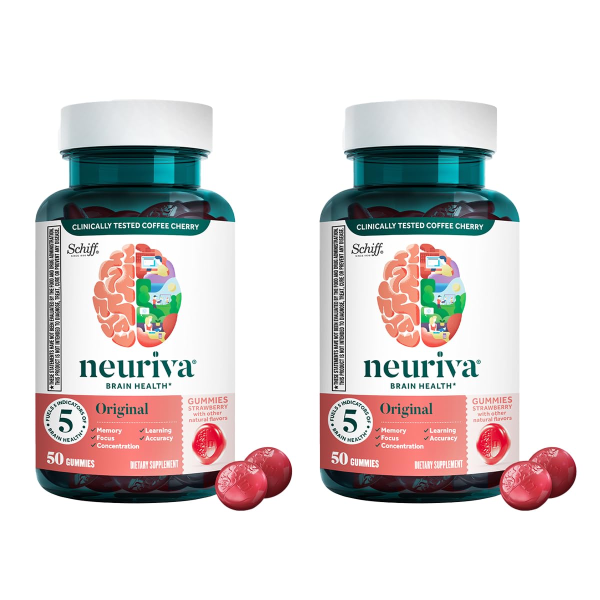 NEURIVA Original Brain Supplement for Memory, Focus & Concentration with Clinically Tested Nootropics Phosphatidylserine and Neurofactor, Gummies, 100 Gummies