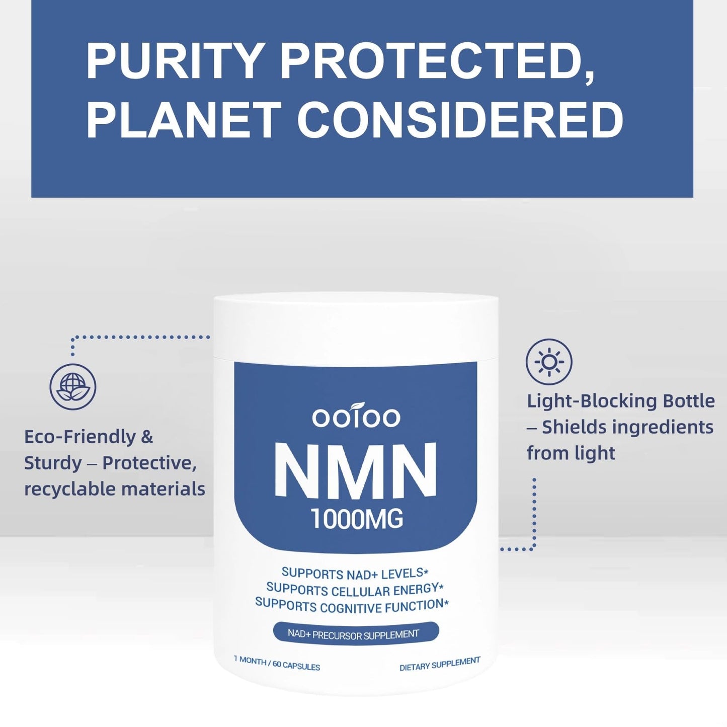 ooioo NMN Supplement 1000mg Pure Organic NMNH Alternative, Supports Cellular Energy, NAD+ Levels & Healthy Aging, NAD+ Supplements for Women & Men, Nicotinamide Mononucleotide, Gluten Free, 60 Capsules