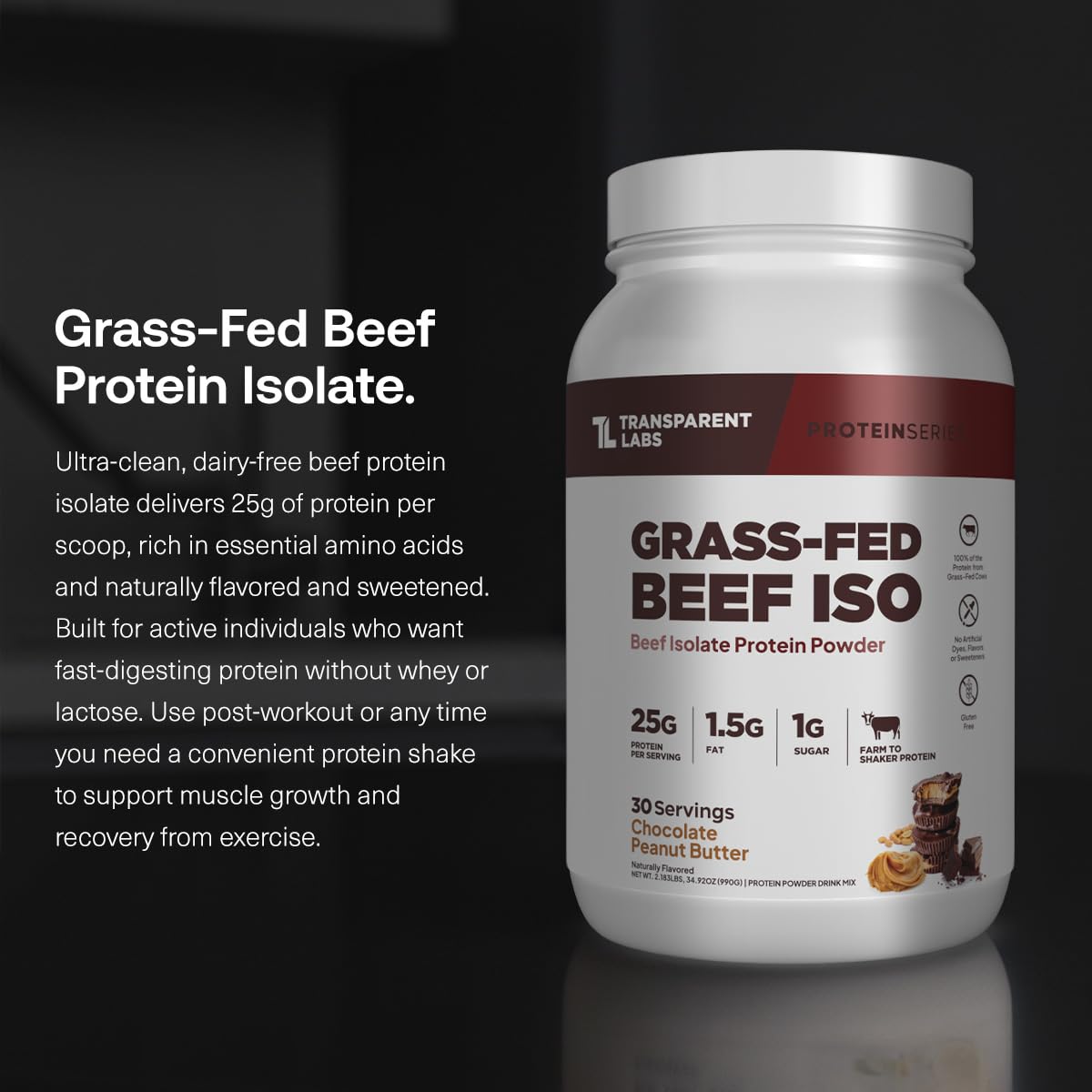 Transparent Labs Grass-Fed Beef Isolate Protein Powder, 30 Servings