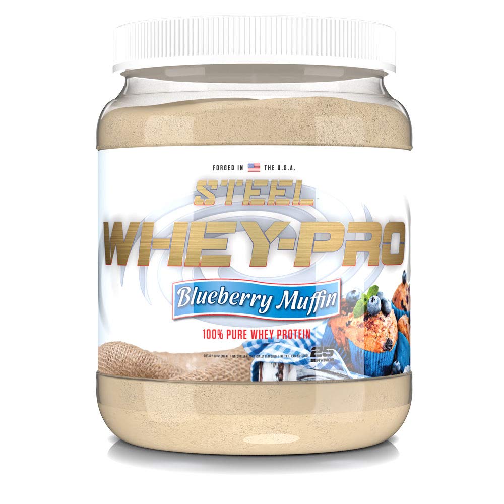 Steel Supplements Whey-Pro 100% Pure Whey Protein Powder, Blueberry Muffin, Gluten Free, 2.96 lb, 25 Servings