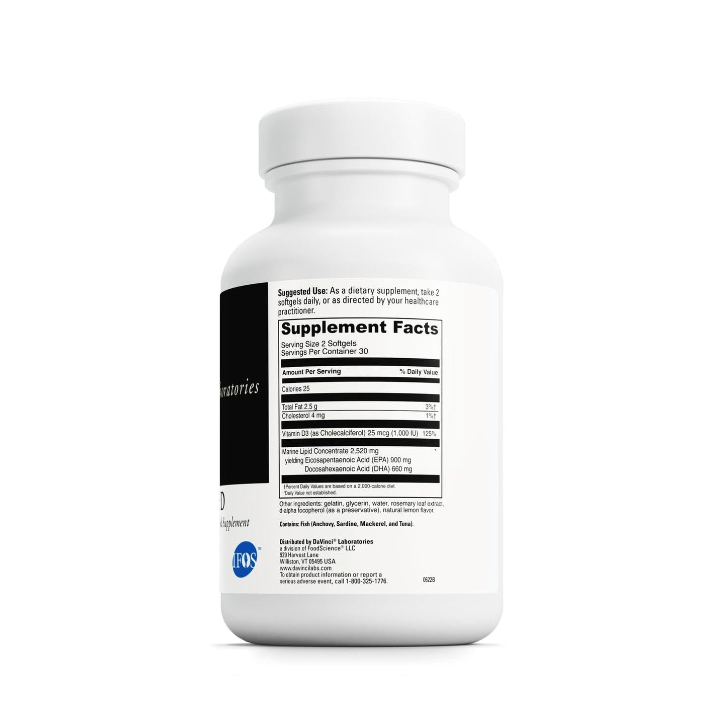 DAVINCI Omega 3 HP-D Dietary Supplement with Vitamin D3, 60 Tablets