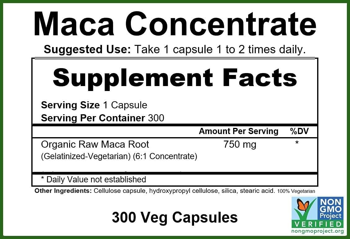 GreenPacks Organic Maca Root Concentrate (Gelatinized) Supplement Capsules 300 Count