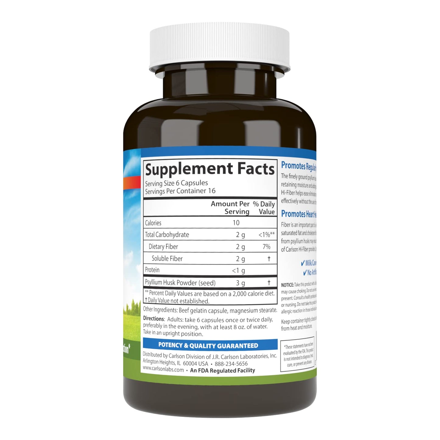 Carlson Hi-Fiber Psyllium Husk Capsules 100 Capsules