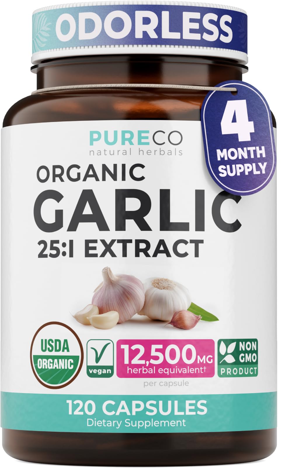 PURE CO USDA Organic Garlic Supplement Capsule 120