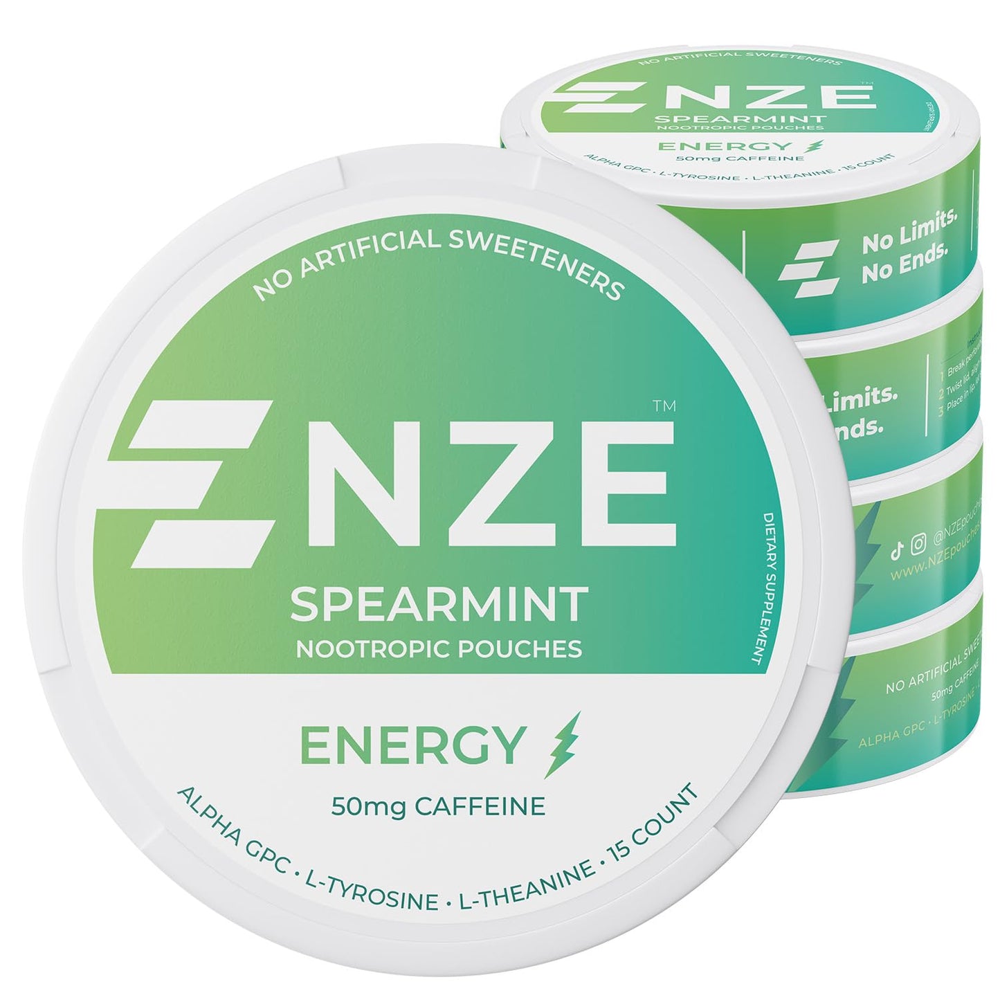 NZE Caffeine Nootropic Caplets (Spearmint) 5 Count