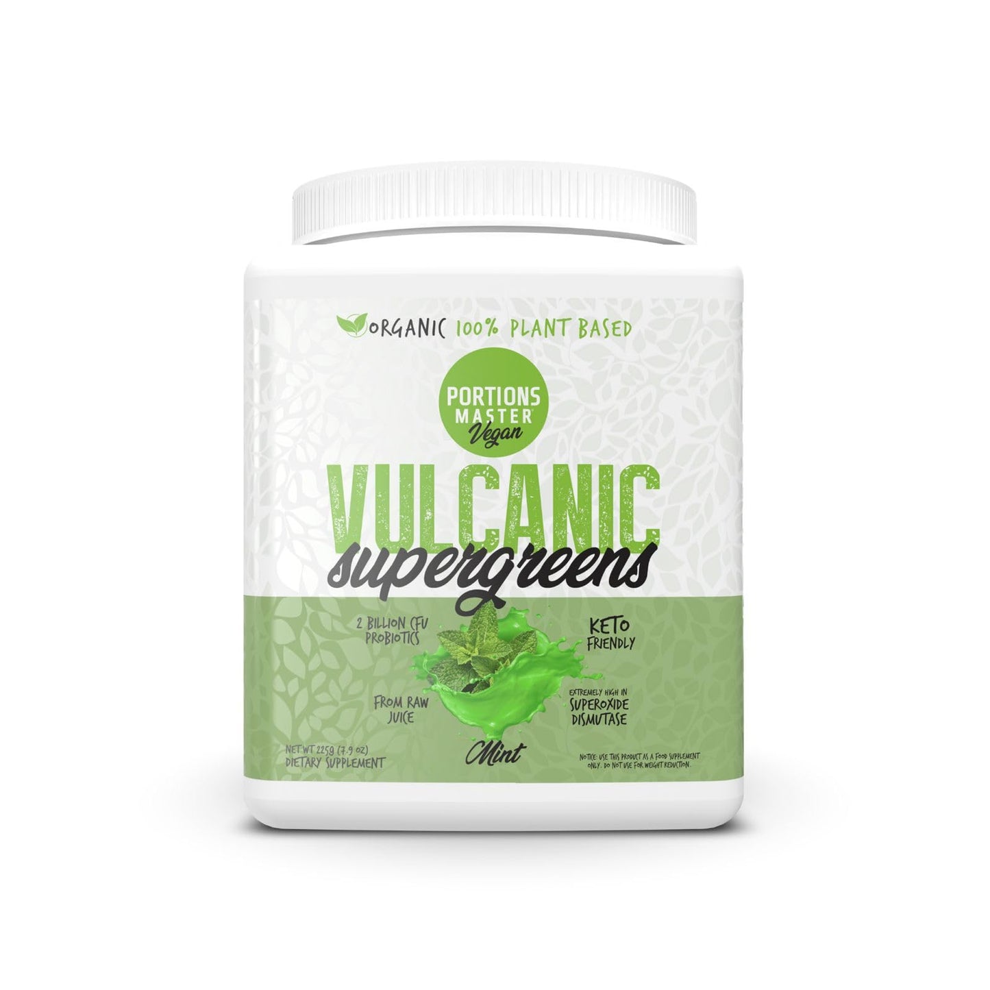 Portions Master Vulcanic Supergreens, Wheatgrass & Spirulina (Mint) Powder 7.9 oz