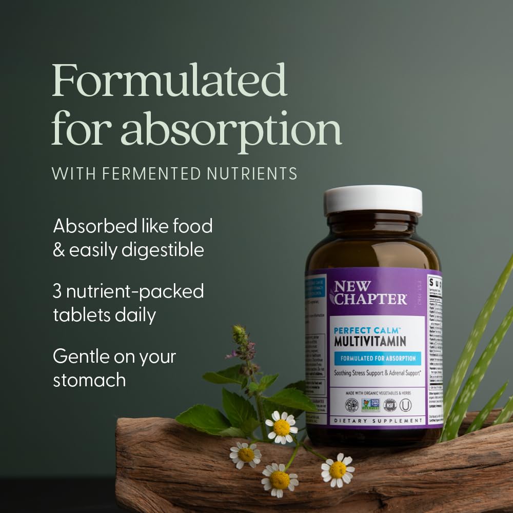 New Chapter Perfect Calm Daily Multivitamin for Stress & Mood Support with B Vitamins, Holy Basil, Lemon Balm, Organic Non-GMO Ingredients, Tablet, 144 Count