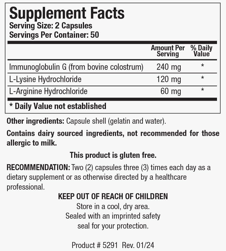 Biotics Research Immuno GG Colostrum 240 mg Capsules, 100 Count