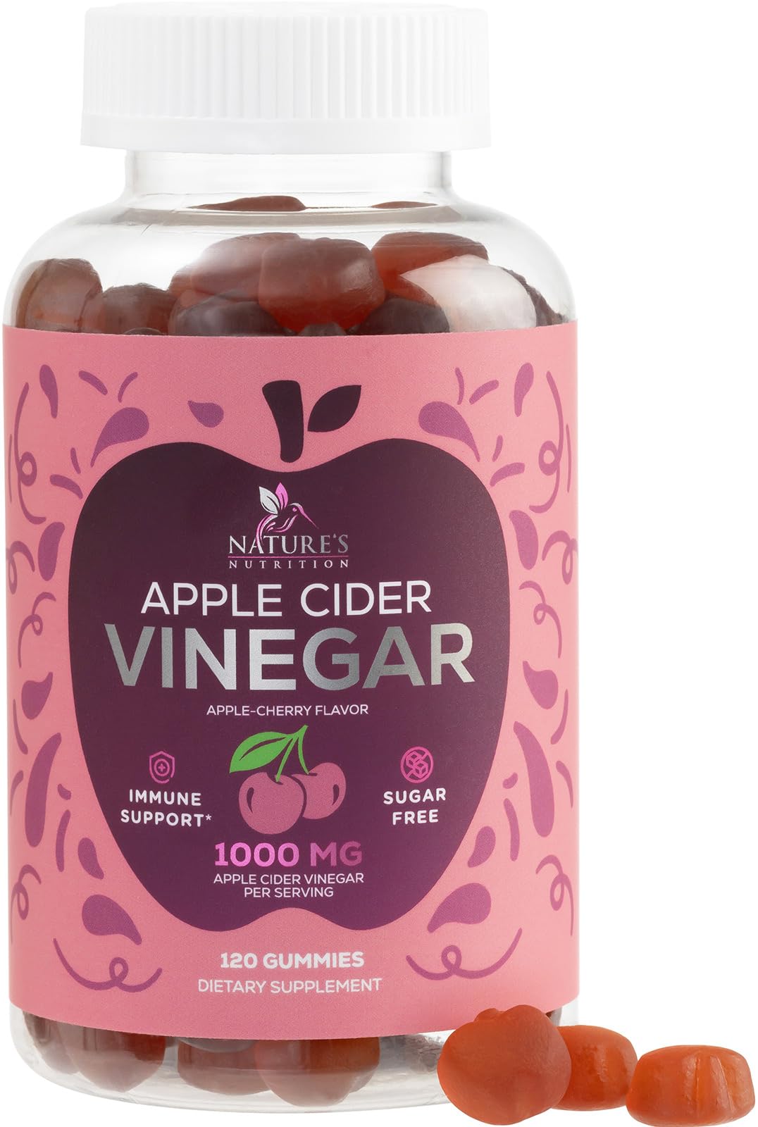 Nature's Nutrition Apple Cider Vinegar Gummies 1000mg Per Serving, 120 Gummies