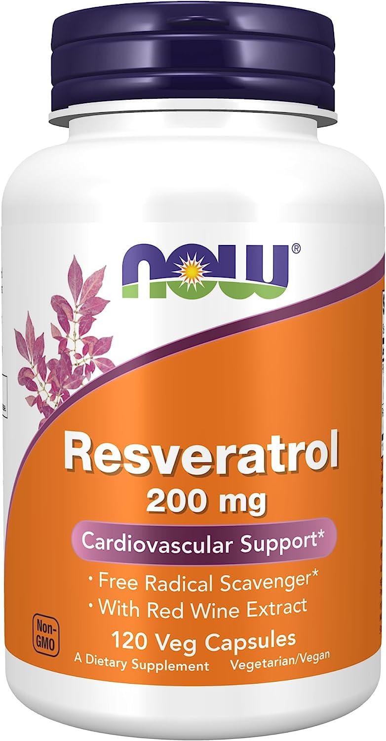 NOW Foods Natural Resveratrol 200 mg Capsule, 120 Veggie Caps