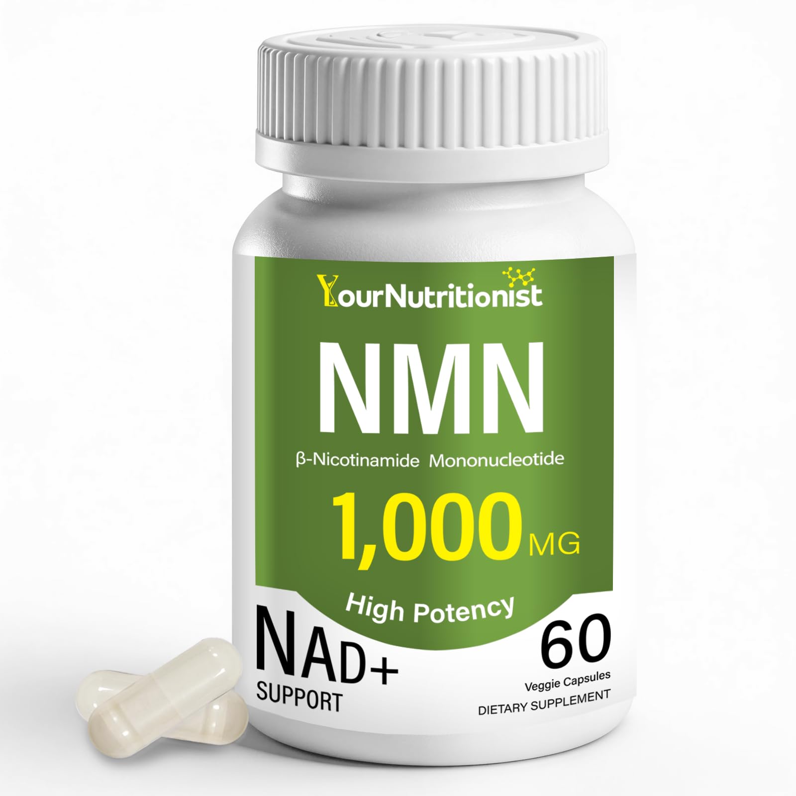 Your Nutritionist NMN Supplement 1000mg Per Serving, NAD+ Support Capsule, 60 Count