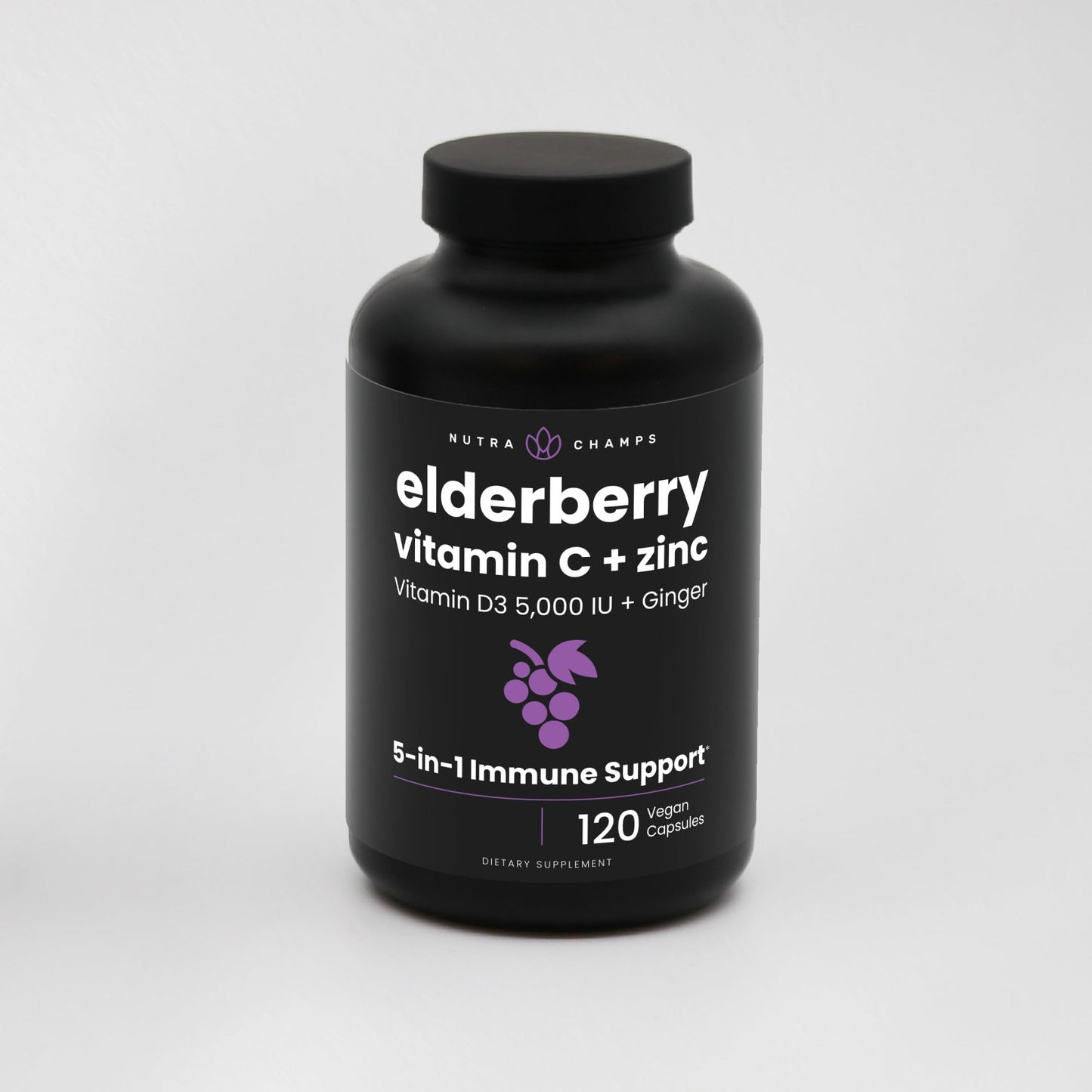 NutraChamps Elderberry with Vitamin C and Zinc Capsules 120 Count