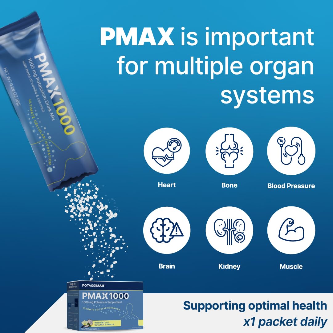 PotassiMax PMAX1000 High Dose Pure Potassium Electrolyte Supplement Powder Pack of 30