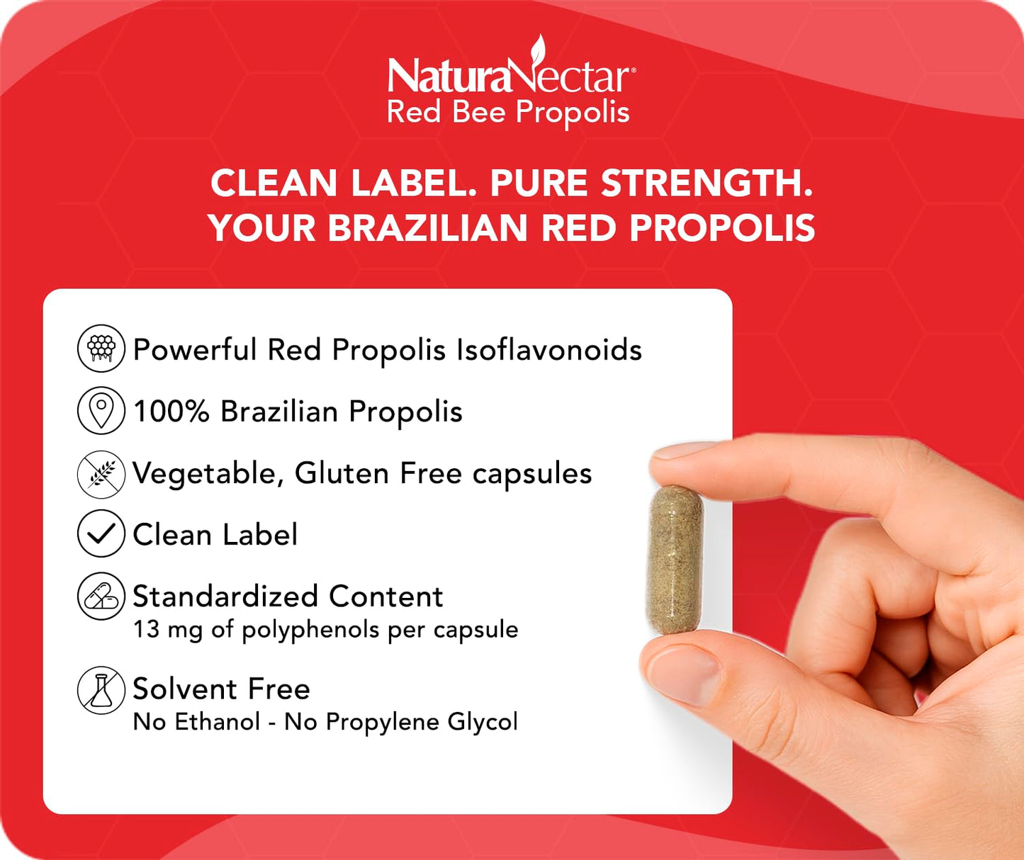 NaturaNectar Red Bee Propolis Capsules, 60 Capsules