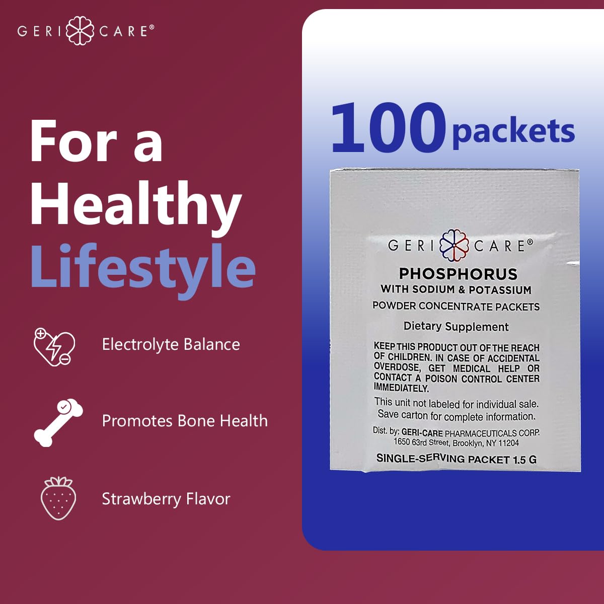 GeriCare Phosphorus Supplement Powder Packets, 100 Count