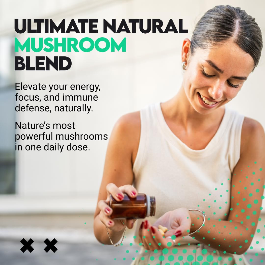 UTOYA Mushroom Blend Capsules - Lions Mane, Reishi, Cordyceps 90 Count