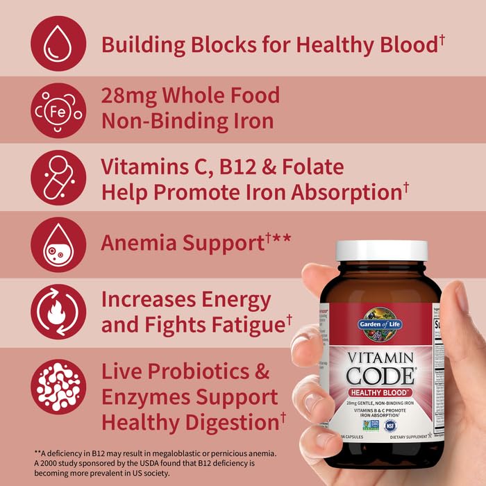 Garden of Life Vitamin Code Healthy Blood Iron Supplement for Women Capsules, 60 Count