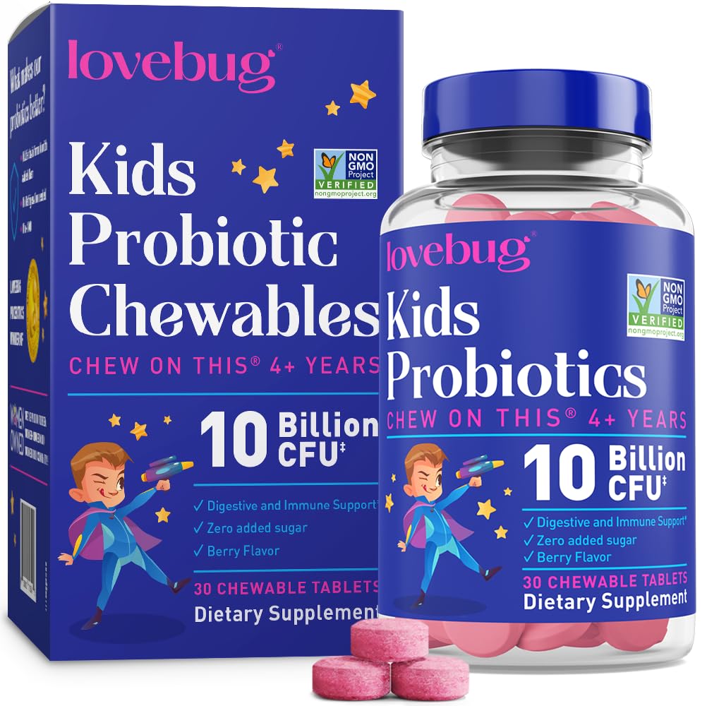 LOVEBUG Probiotics for Kids Probiotic Chewables with Prebiotic Fiber Capsule 30 Count