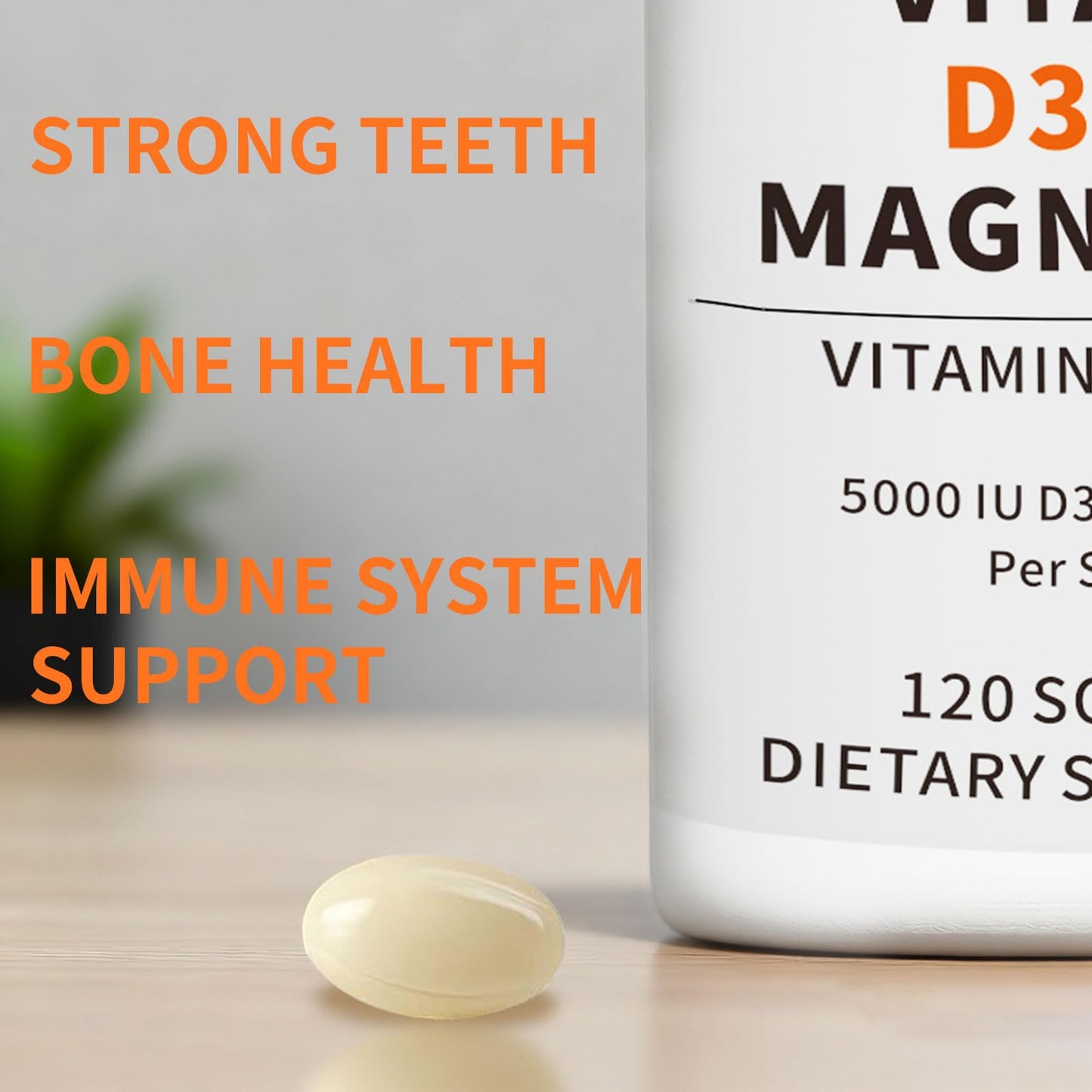 YMINGKJ Vitamin D3 K2 5000 IU Softgels with Magnesium, 120 Count