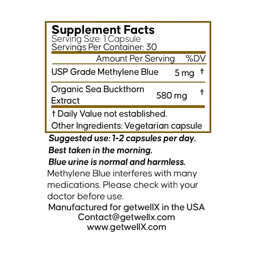 Getwell X Pure Powdered Methylene Blue Capsules 30 Count
