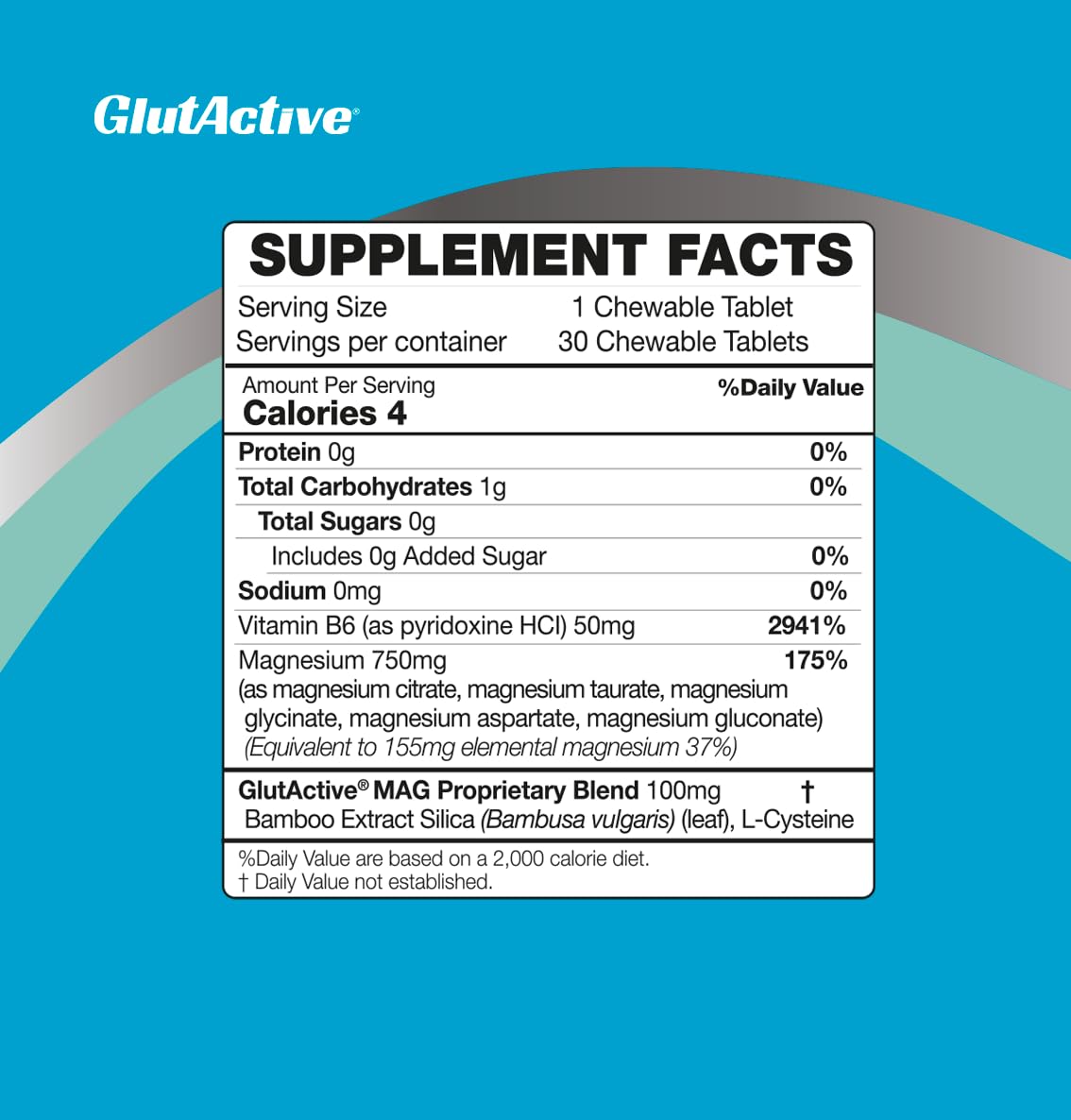 GlutActive Magnesium Glycinate, Taurate, Aspartate, Gluconate & Citrate Tablets, 750mg, 30 Count