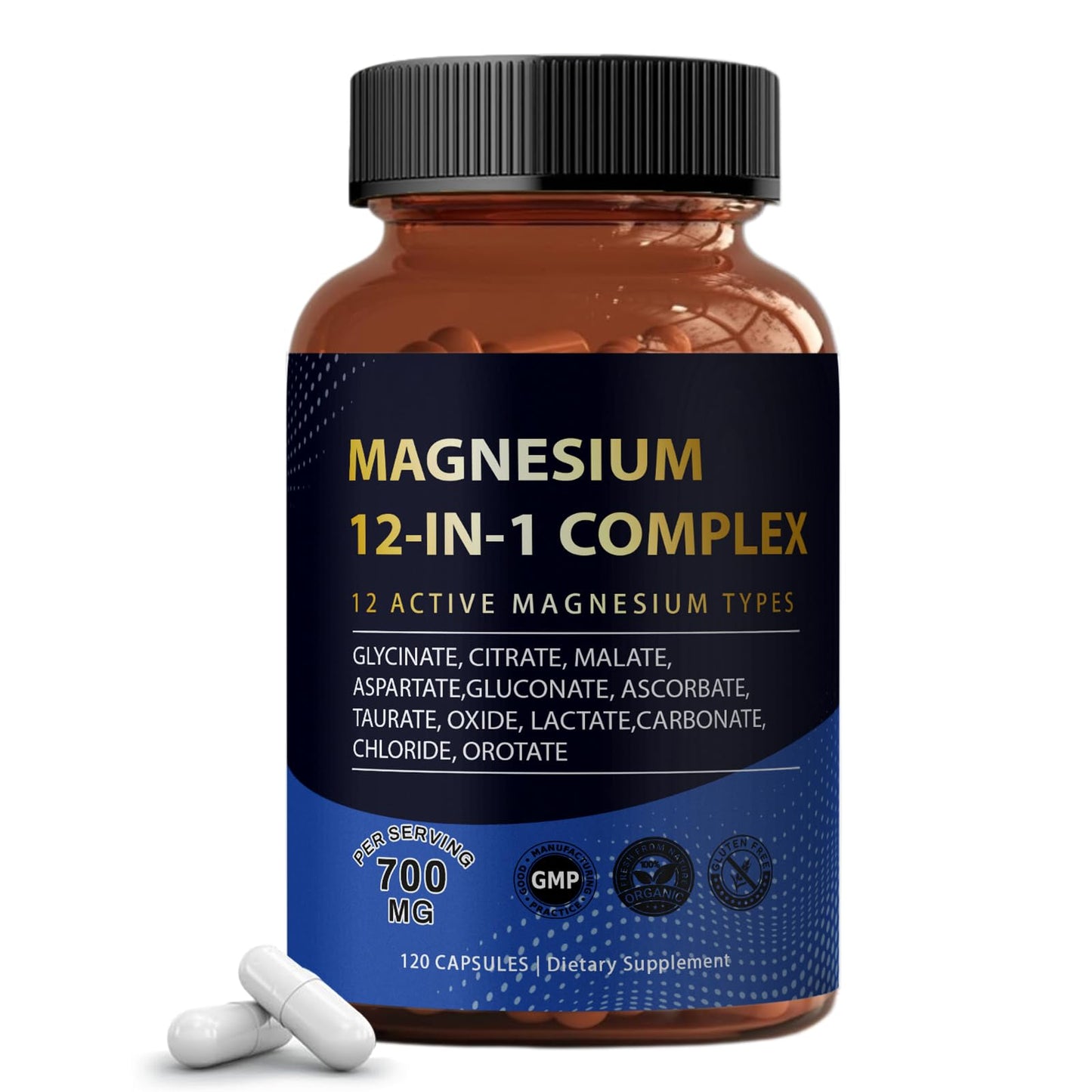 YPRYPR Puravita Magnesium Complex 700mg 12-in-1 Magnesium Supplement with Glycinate, Citrate, Malate & More Capsule 1 Count