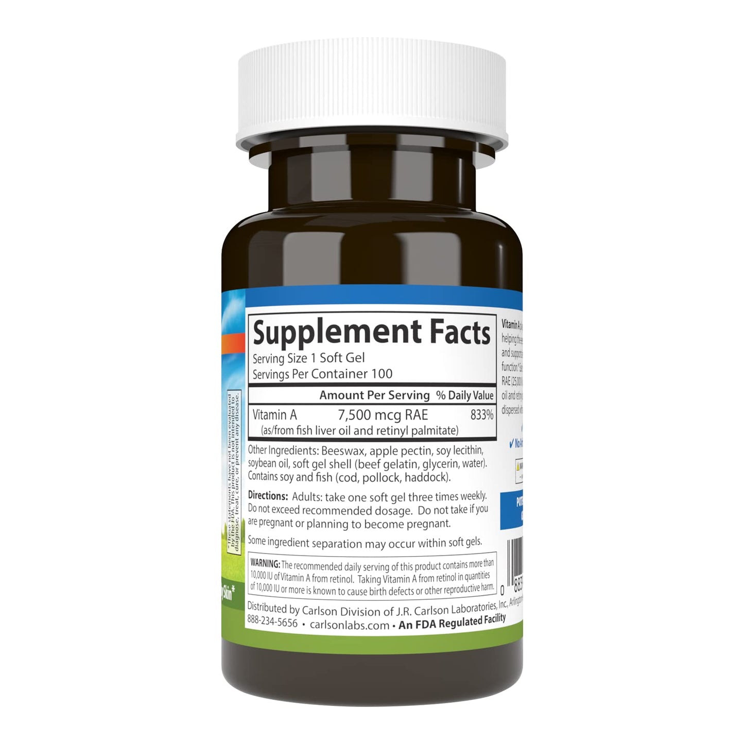Carlson Vitamin A with Pectin 25000 IU Softgels 100