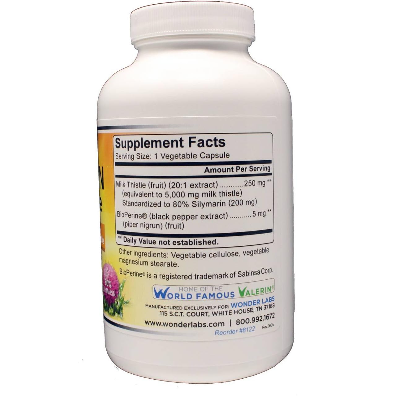 Wonder Laboratories Silymarin Milk Thistle 250 Capsules