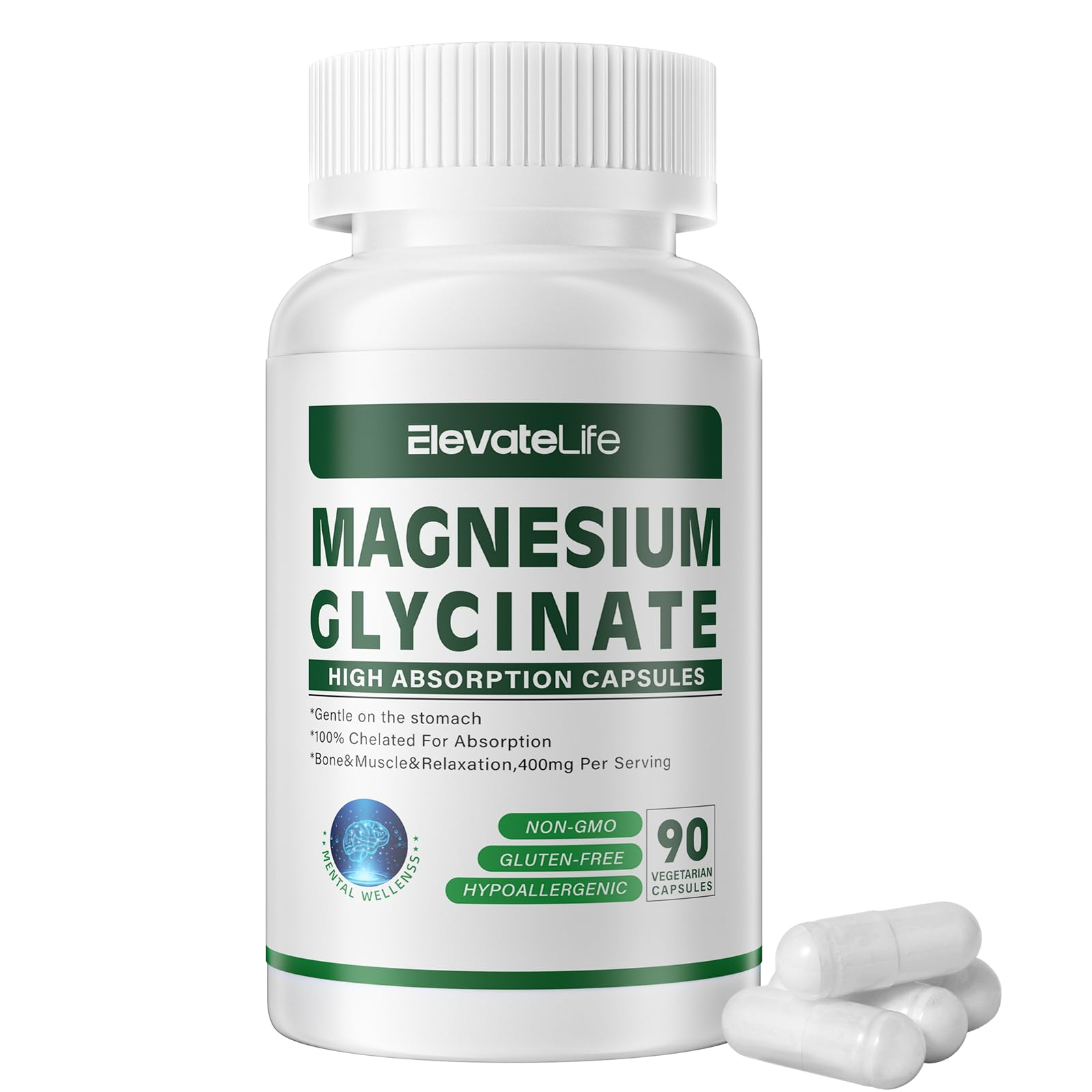ElevateLife Magnesium Glycinate 400 mg Capsule, 90 Count
