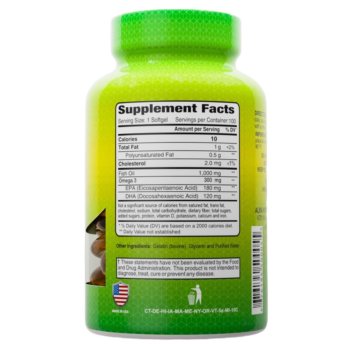 ALFA VITAMINS Omega 3 Fish Oil 1000mg Softgels, 400 Count