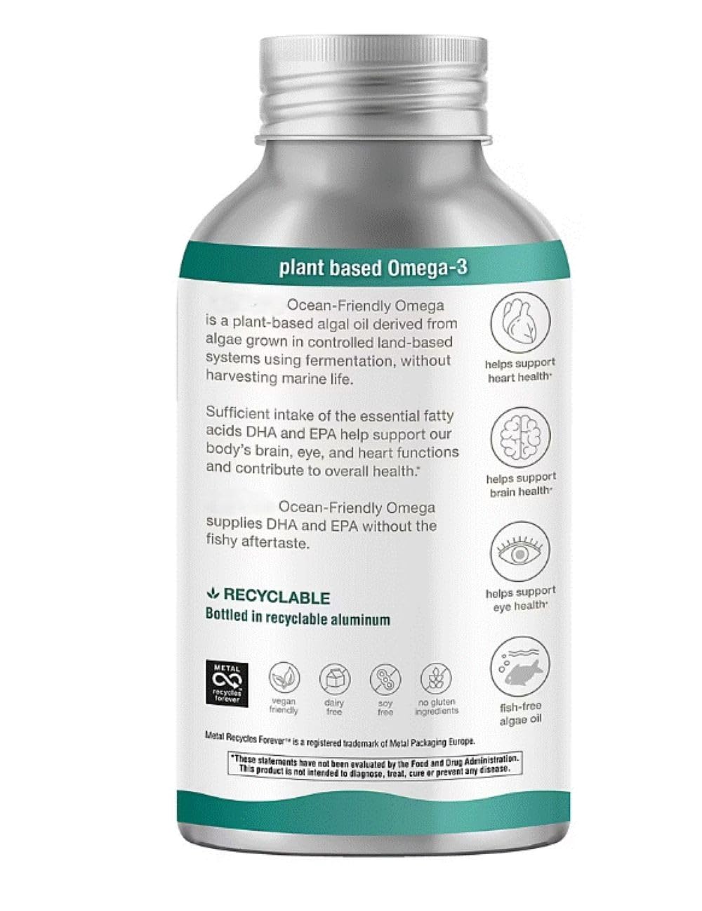 Generic Omega Algae Oil Omega-3 Supplement Ocean-Friendly 1,470 mg Plant-Based DHA & EPA 100 Softgels