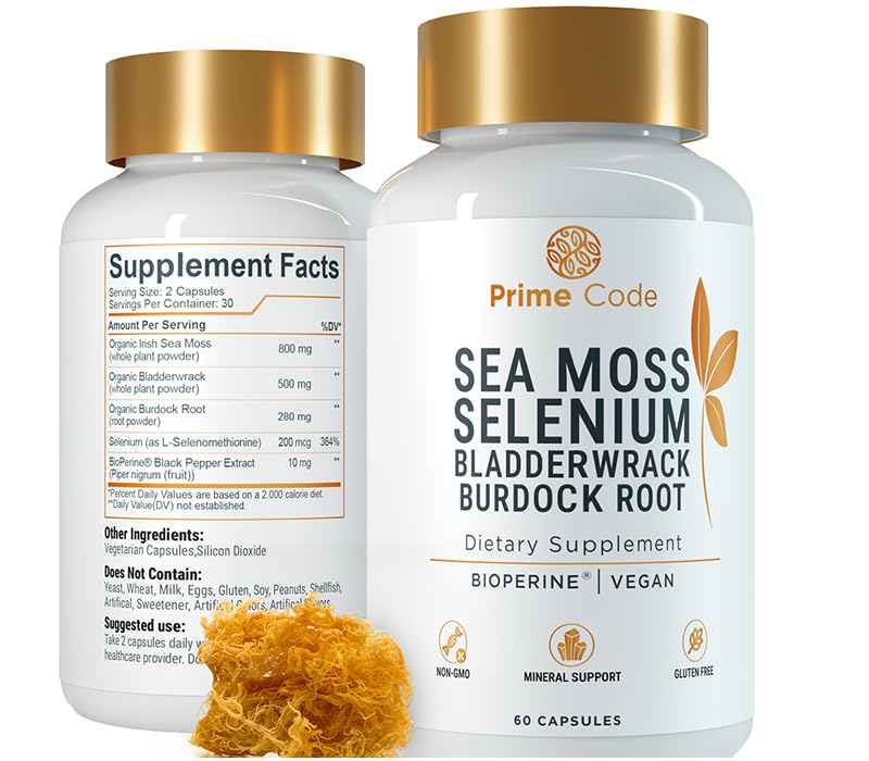 Prime Code Sea Moss Capsules with Selenium 60 Count