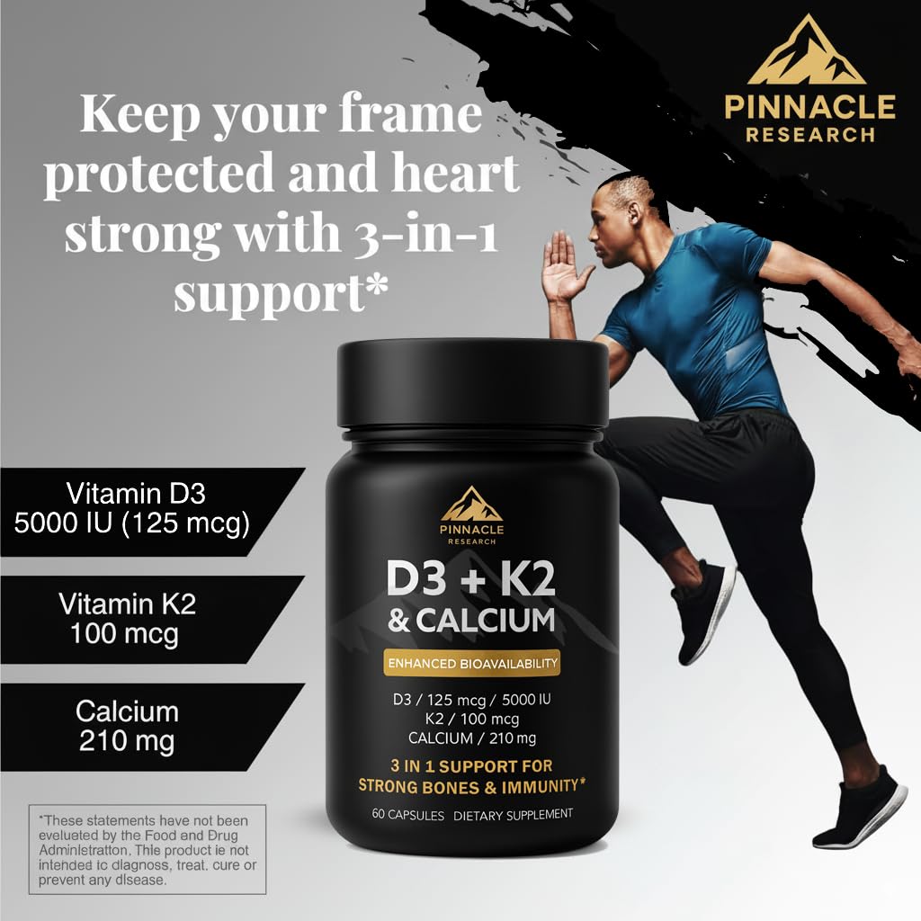 Pinnacle Research Vitamin D3 K2 Calcium 5000 IU Capsule, 60 Count