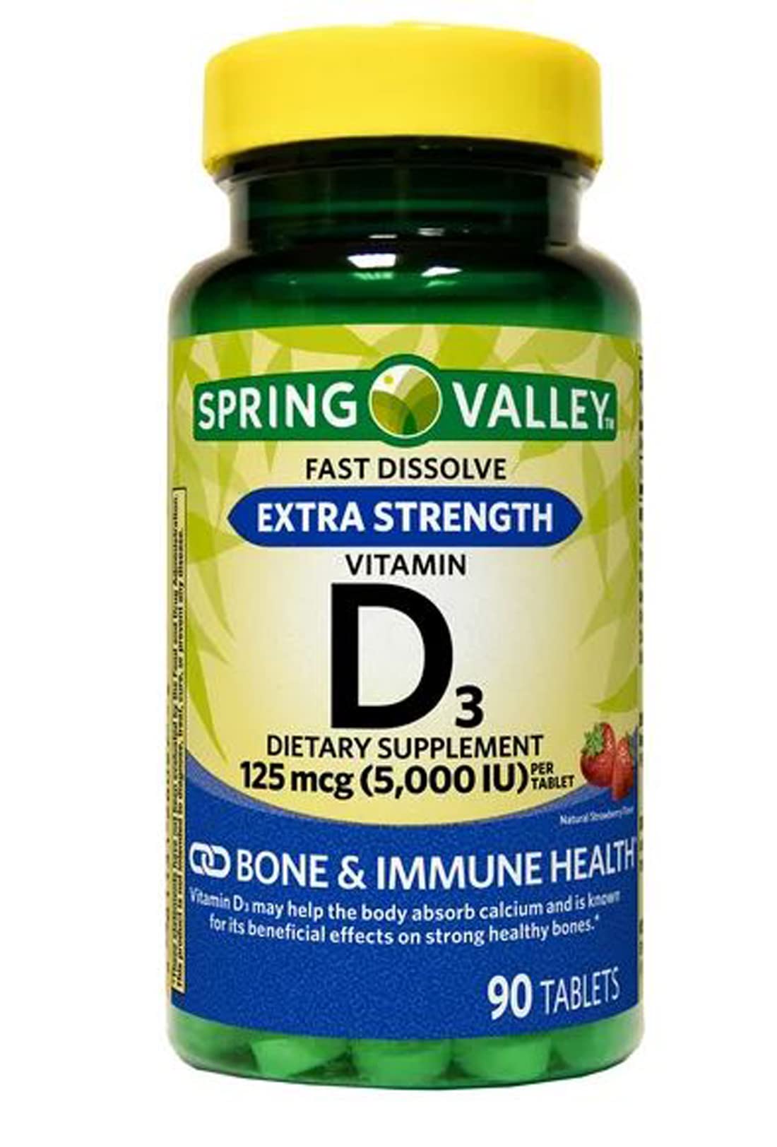Generic Vitamin D3 Extra Strength Fast Dissolve Tablets Dietary Supplement, 125 mcg (5,000 IU), Strawberry Flavor, 90 Tablets