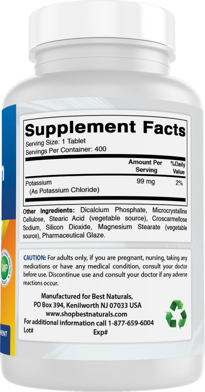 Best Naturals Potassium Chloride Supplement 99mg Tablets, 400 Count
