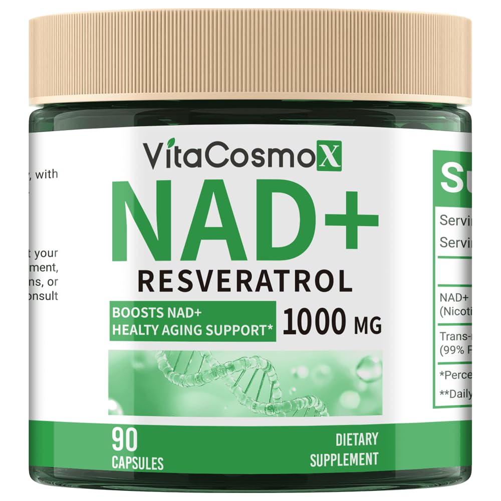 VitaCosmoX NAD+ with Resveratrol Similar to Nicotinamide Riboside Supplement 1000 mg 90 Capsules