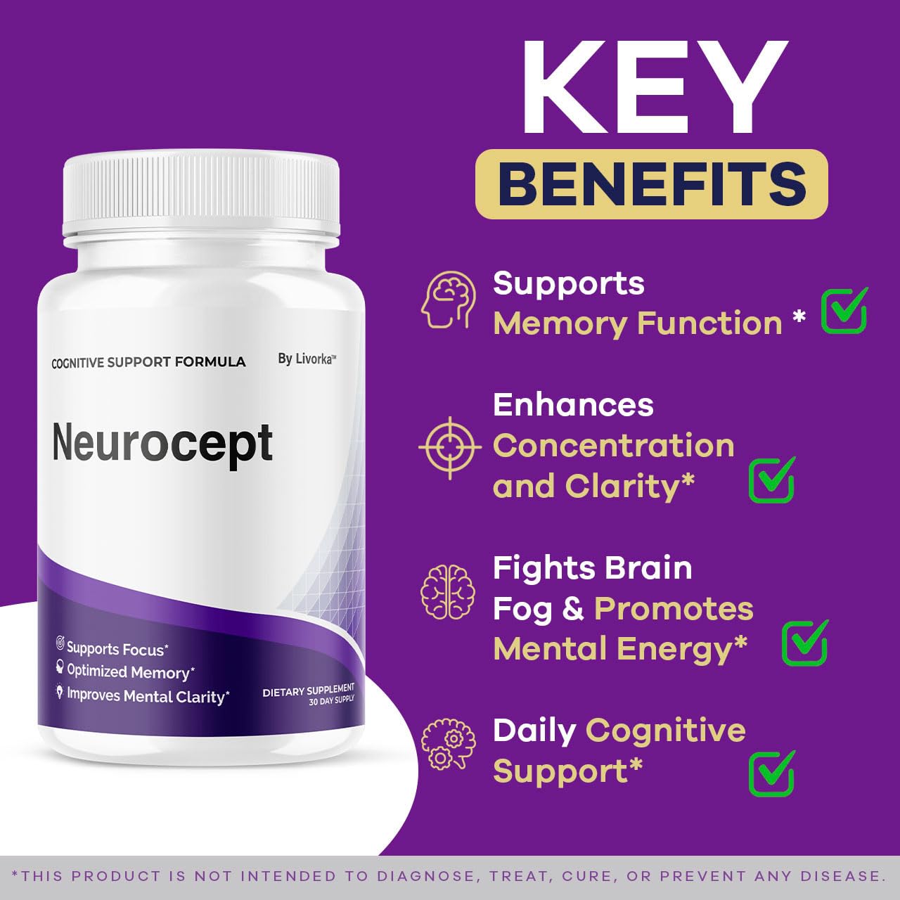 LIVORKA Neurocept Brain & Memory Focus Support Capsules, 120 Capsules