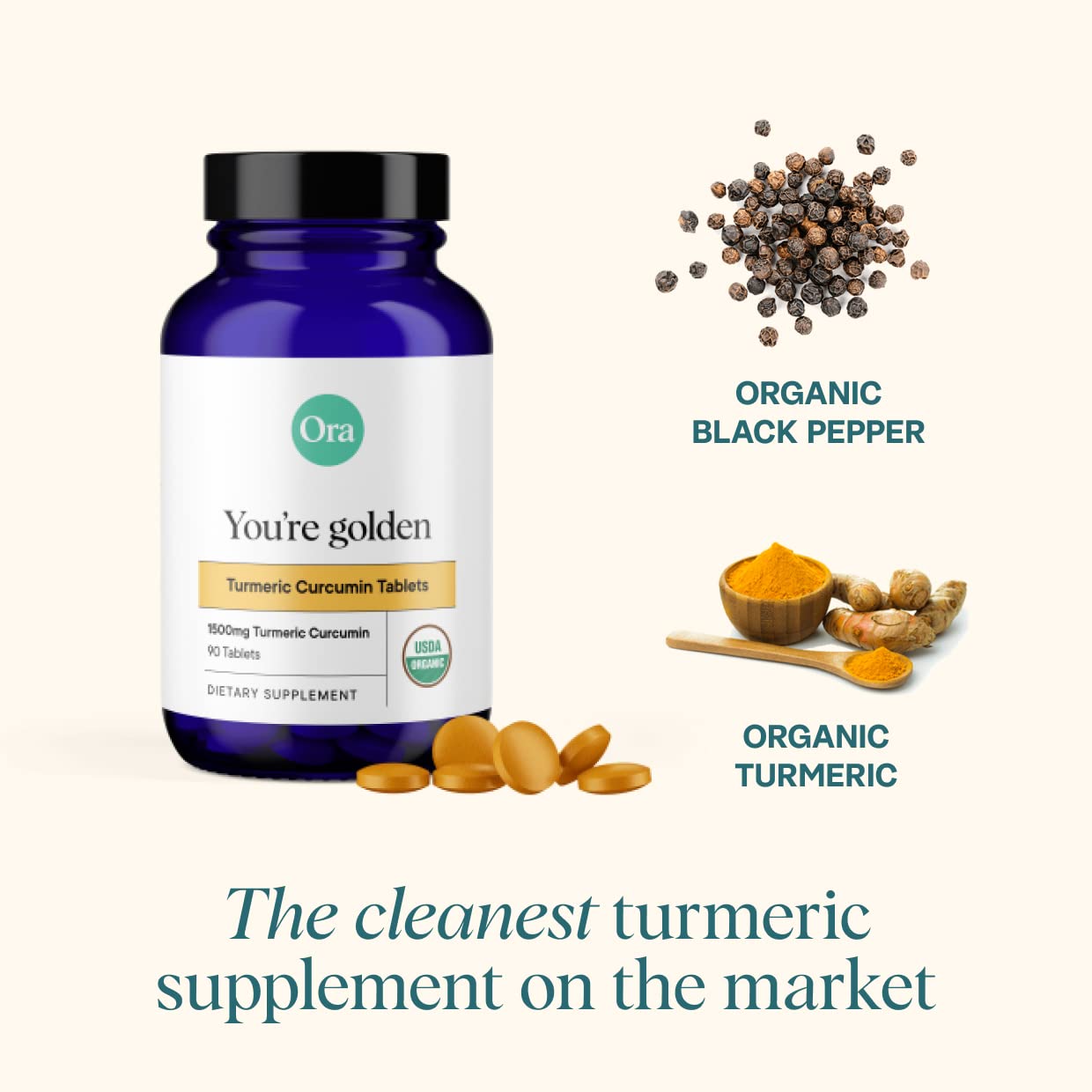 Ora Organic Turmeric Curcumin with Piperine Tablets 90 Count