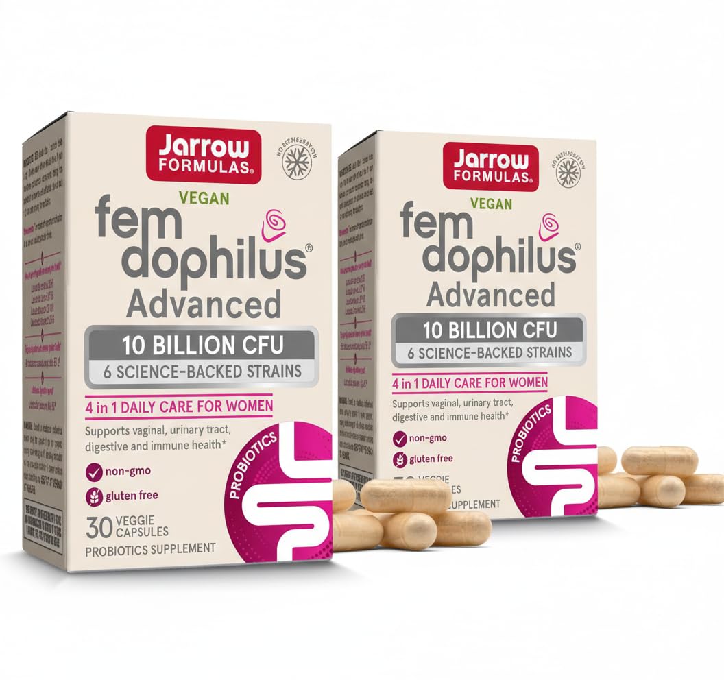 Jarrow Formulas Fem-Dophilus Advanced Vaginal & Digestive Probiotics 10 Billion CFU for Vaginal, Urinary Tract, Digestive & Immune Support, 60 Capsules