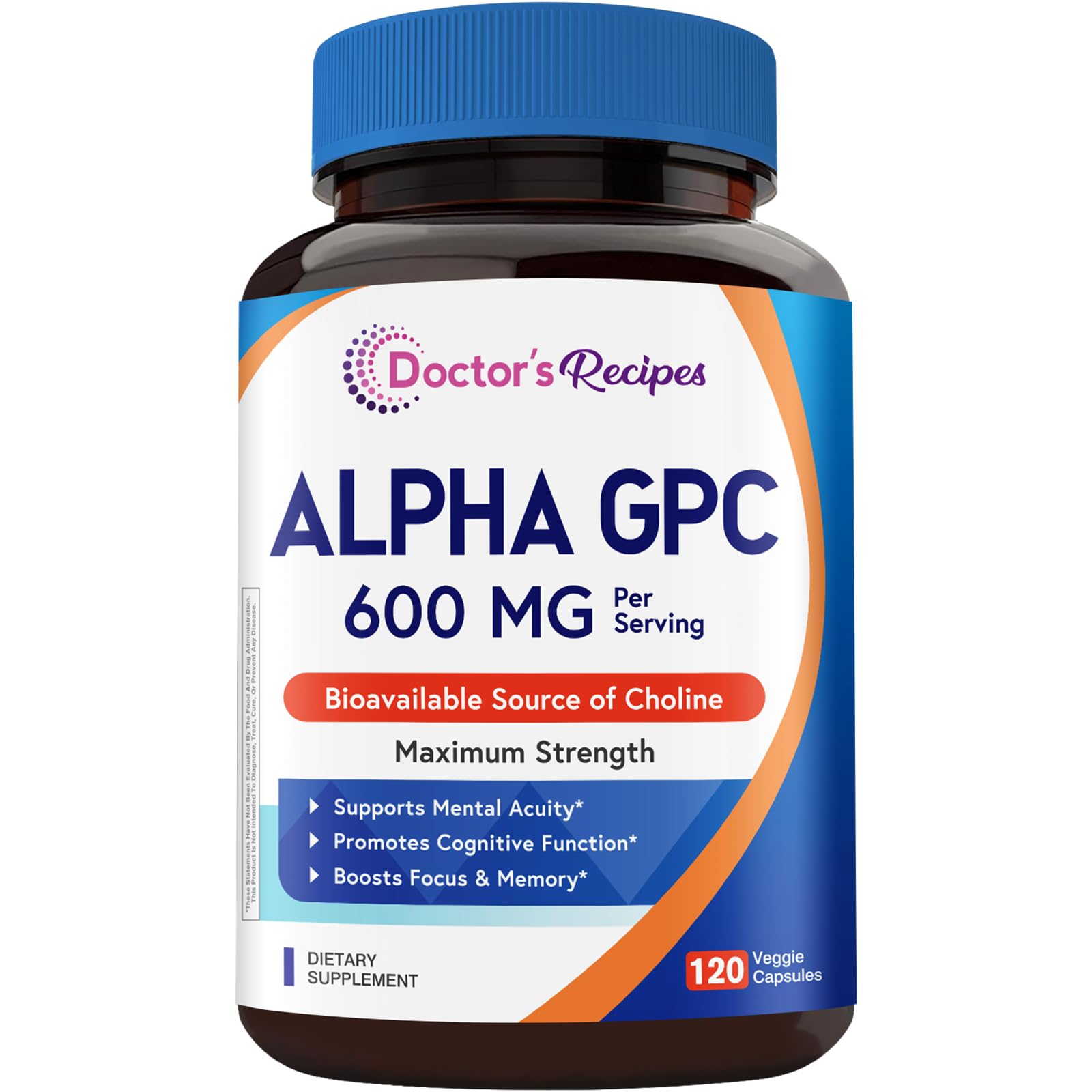Doctor's Recipes Alpha GPC Choline Supplement 600 mg, 120 Veggie Capsules