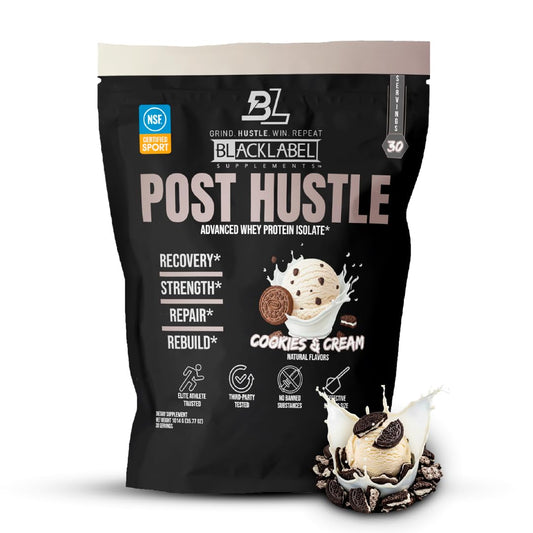 BLACKLABEL Supplements Post Hustle Post Workout Protein Powder – Whey Isolate with Digestive Enzymes, Cookies & Cream, 40 Servings