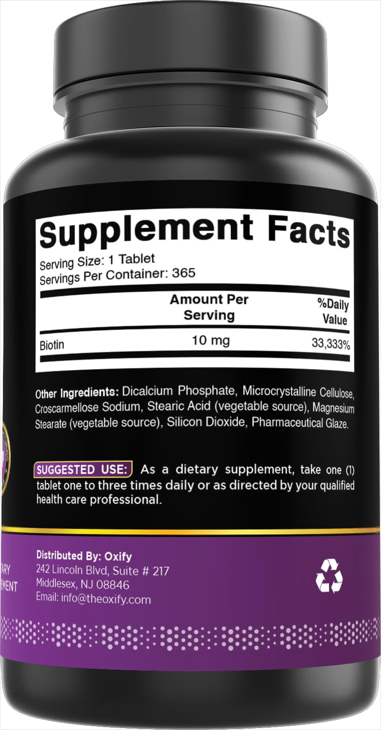Oxify Biotin 10 mg, 365 Tablets
