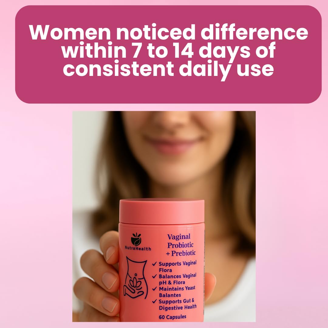 NutraHealth Vaginal Probiotic + Prebiotic for Women – Supports pH Balance, Yeast & Odor – with Lactobacillus rhamnosus, reuteri – Gut & Feminine Health, 60 Capsules